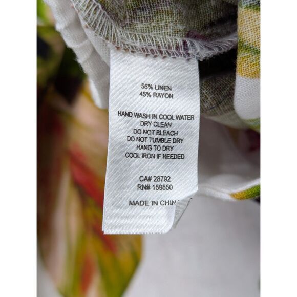 Maison D'Amelie Linen Button Up Skirt Size L Midi Tropical Floral Vacation Beach - Picture 10 of 10